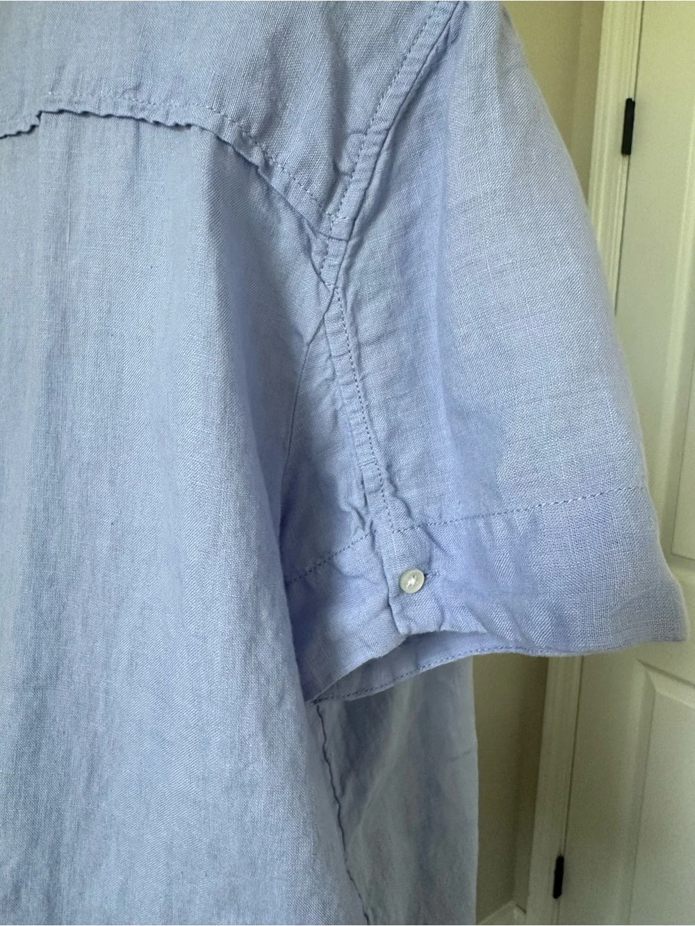 J. Crew Light Blue Short-Sleeve 100 Percent Linen V Neck Shirt